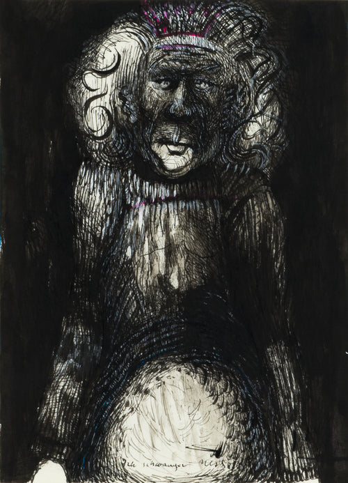 Ich schwanger (Me preagnant), ink drawing by Mathias Jakob Seib, 40x50cm